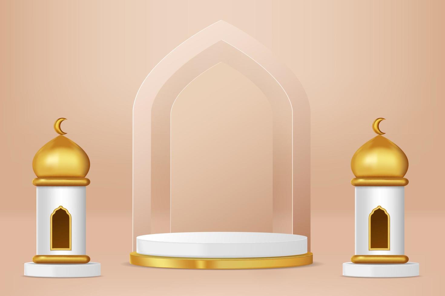 Islamic display podium decoration background with islamic ornament. Vector 3D Illustration