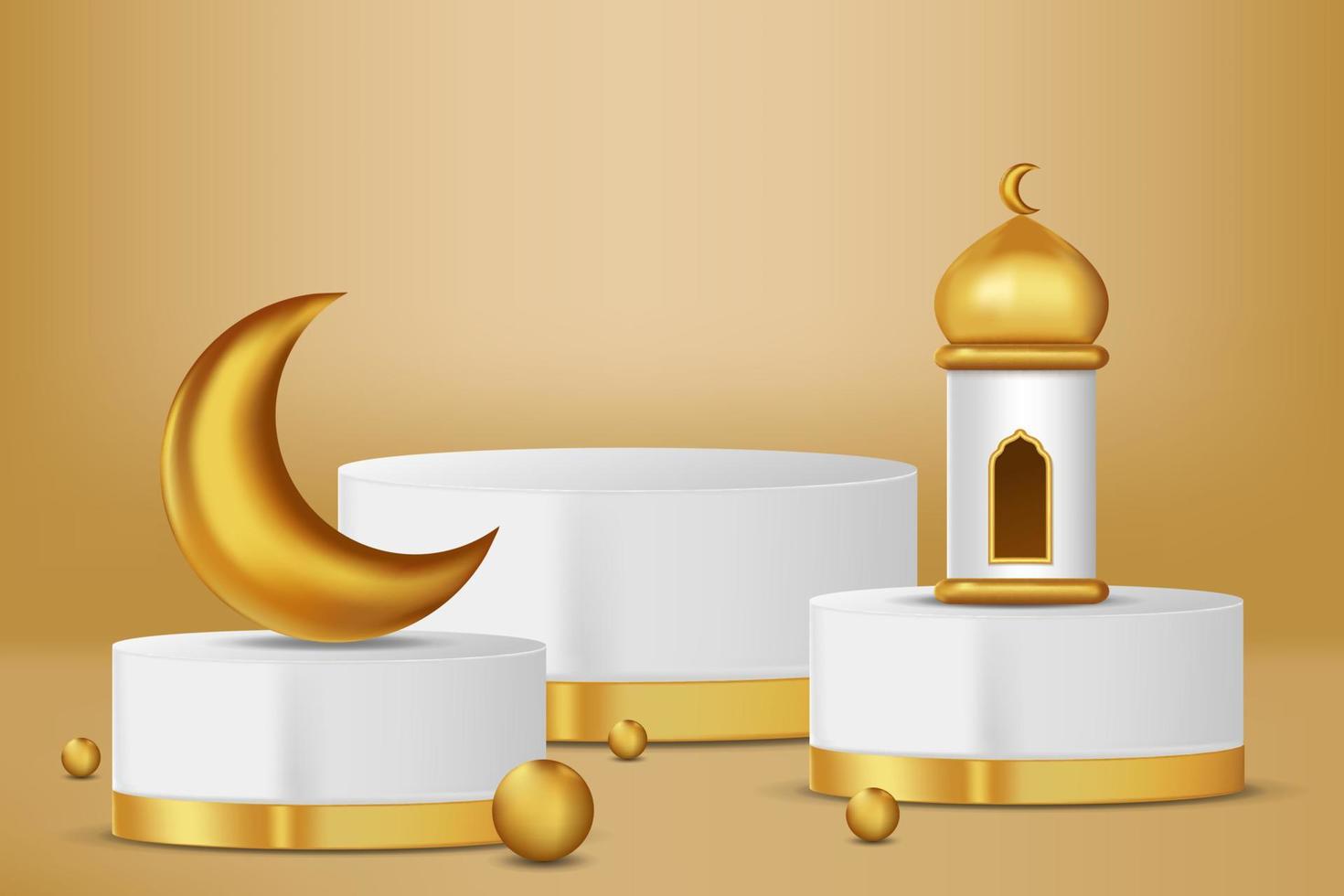 Realistic 3d Islamic celebration with islamic ornament and product podium. Vector 3D Illustration