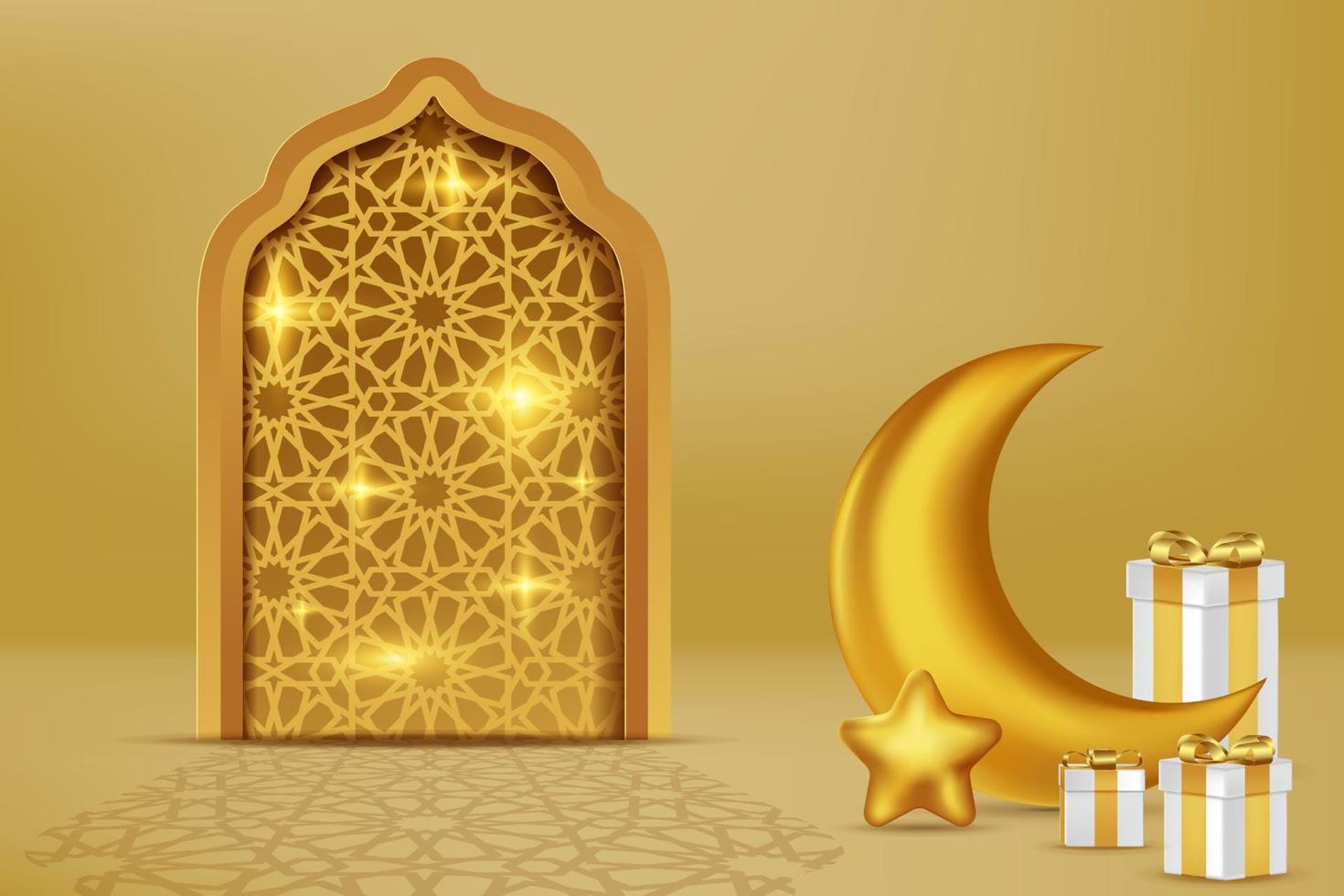 Fondo de tarjeta de felicitación eid mubarak con ilustración de vector de ornamento islámico