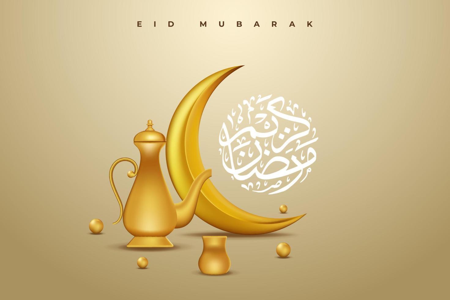 Fondo de tarjeta de felicitación eid mubarak con ilustración de vector de ornamento islámico