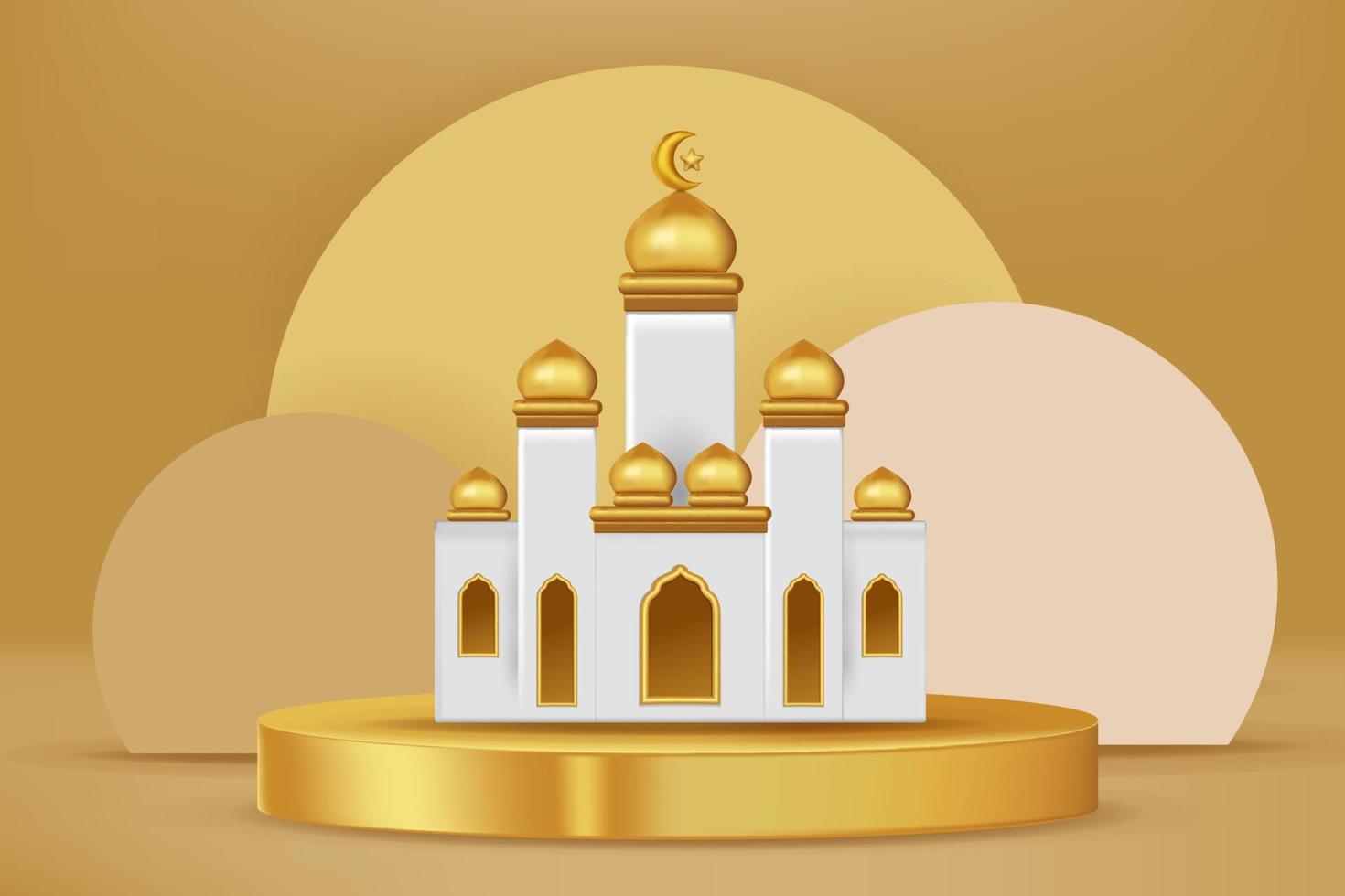 Realistic 3d Islamic celebration with islamic ornament and product podium. Vector 3D Illustration