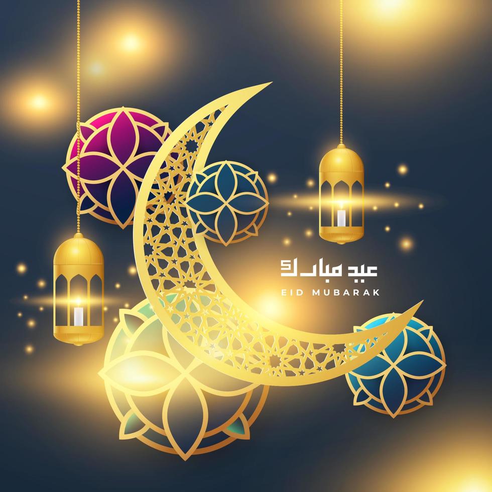 Eid mubarak greeting card background with islamic ornament vector illustration