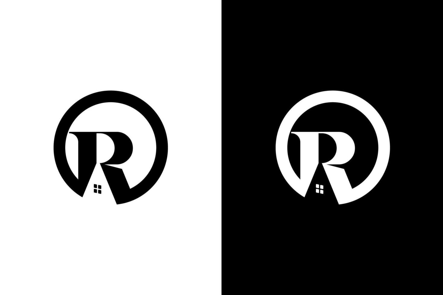 real estate logo monogram r house letter initial black and white icon illustration style Designs templates vector