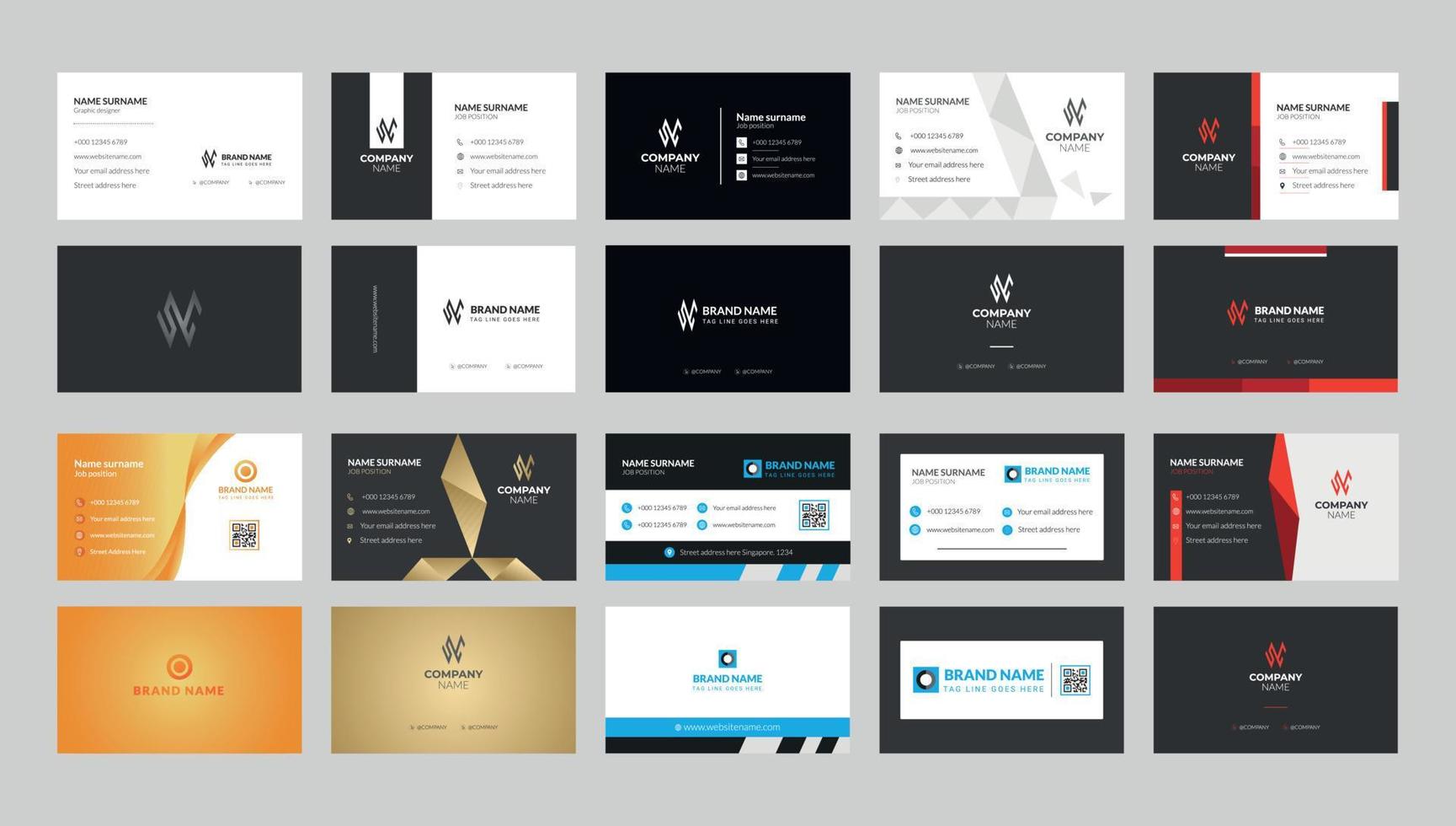 Creative clean business card template design. Name card design. Set of modern business card print templates vector