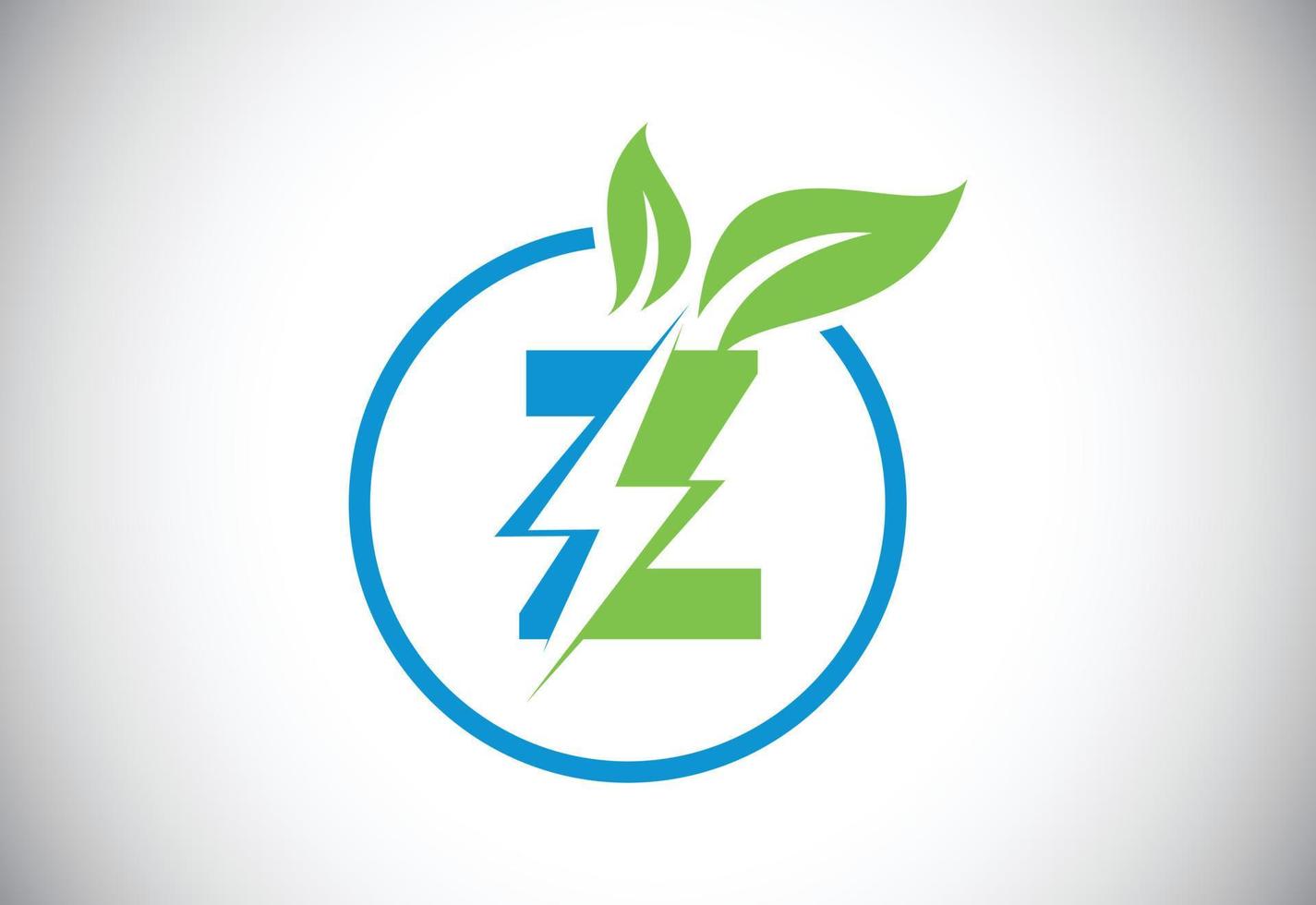 Initial Z letter thunderbolt leaf circle or eco energy saver icon. Leaf and thunderbolt icon concept for nature power electric logo vector