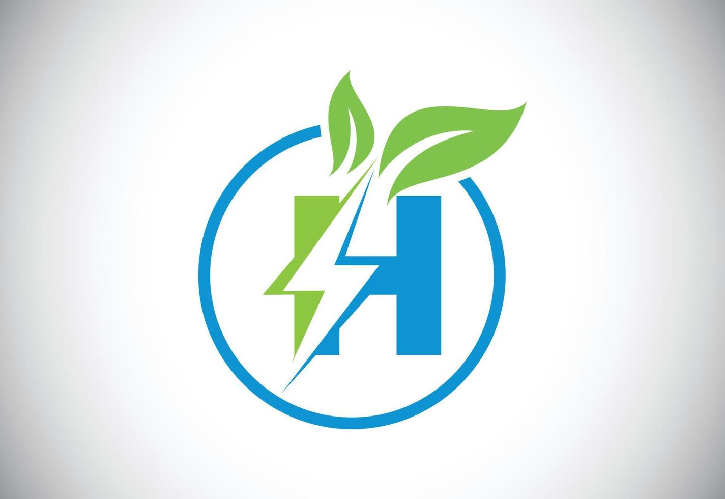 Initial H letter thunderbolt leaf circle or eco energy saver icon. Leaf and thunderbolt icon concept for nature power electric logo vector