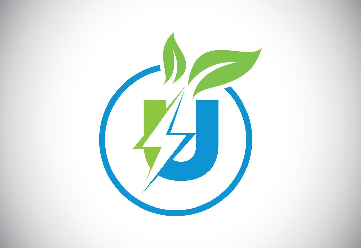 Initial U letter thunderbolt leaf circle or eco energy saver icon. Leaf and thunderbolt icon concept for nature power electric logo vector