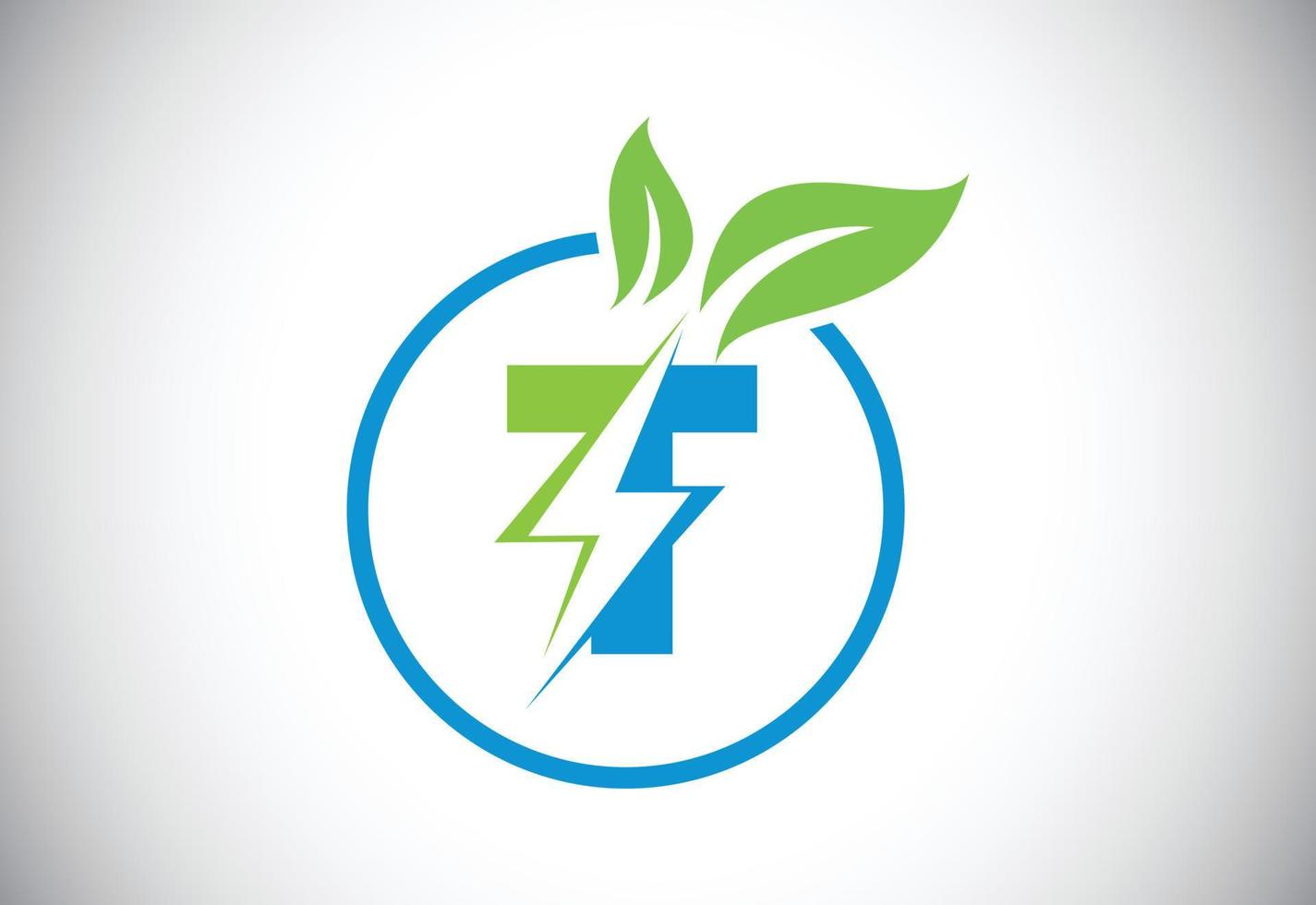 Initial T letter thunderbolt leaf circle or eco energy saver icon. Leaf and thunderbolt icon concept for nature power electric logo vector