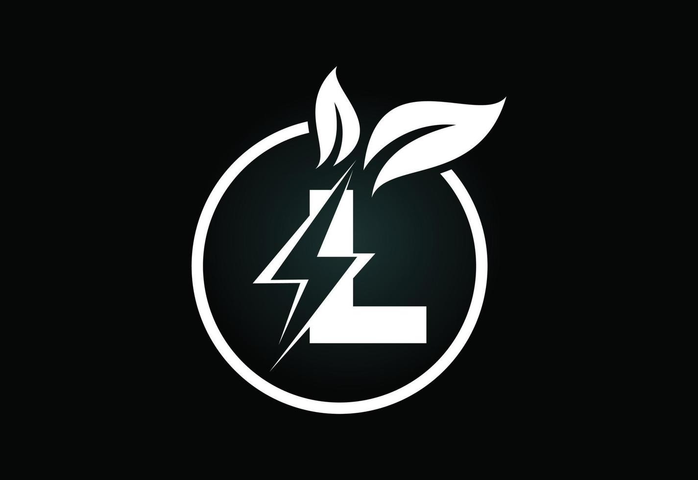 Initial L letter thunderbolt leaf circle or eco energy saver icon. Leaf and thunderbolt icon concept for nature power electric logo vector