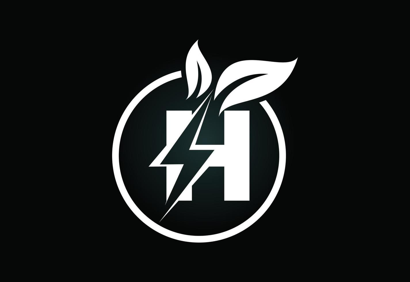 Initial H letter thunderbolt leaf circle or eco energy saver icon. Leaf and thunderbolt icon concept for nature power electric logo vector