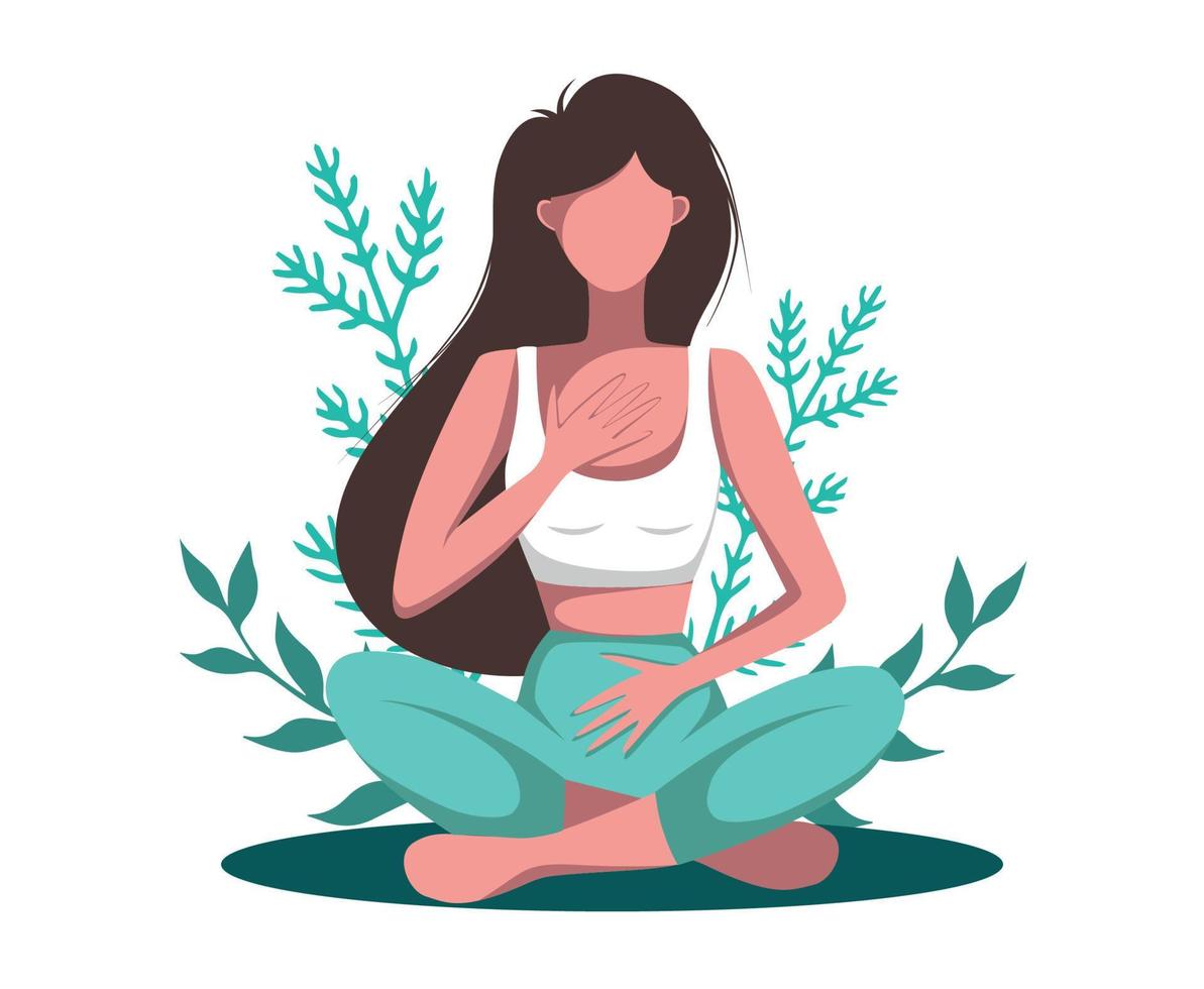 Vector illustration Yoga Girl is engaged in yoga and meditation of plants and nature, sitting in a pose illustration of no face