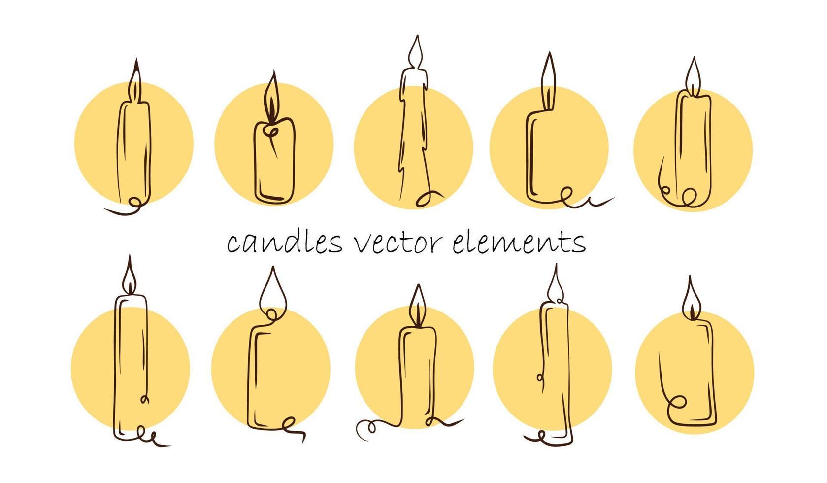 Vector set burning fire candle continuous line drawing silhouette vector image logo icon icon