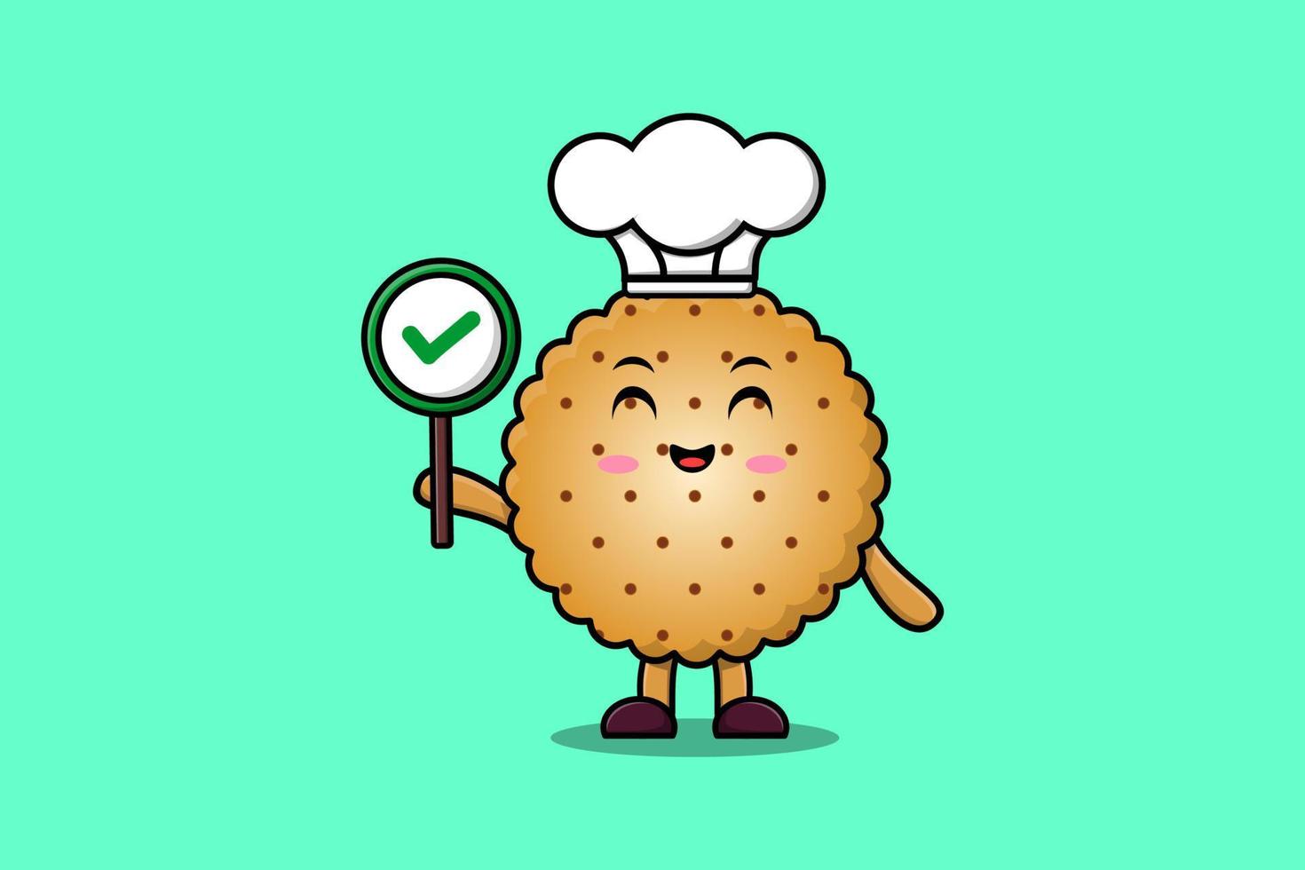 El chef de galletas de dibujos animados lindo sostiene el letrero correcto vector