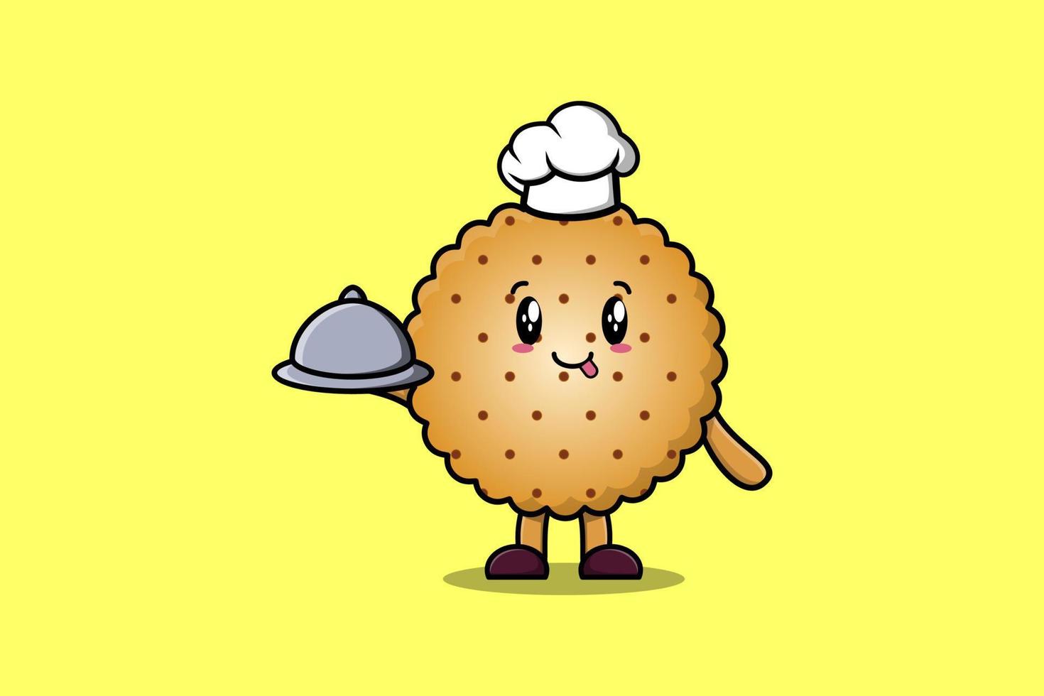 Cute Cartoon chef Cookies serving food on tray vector
