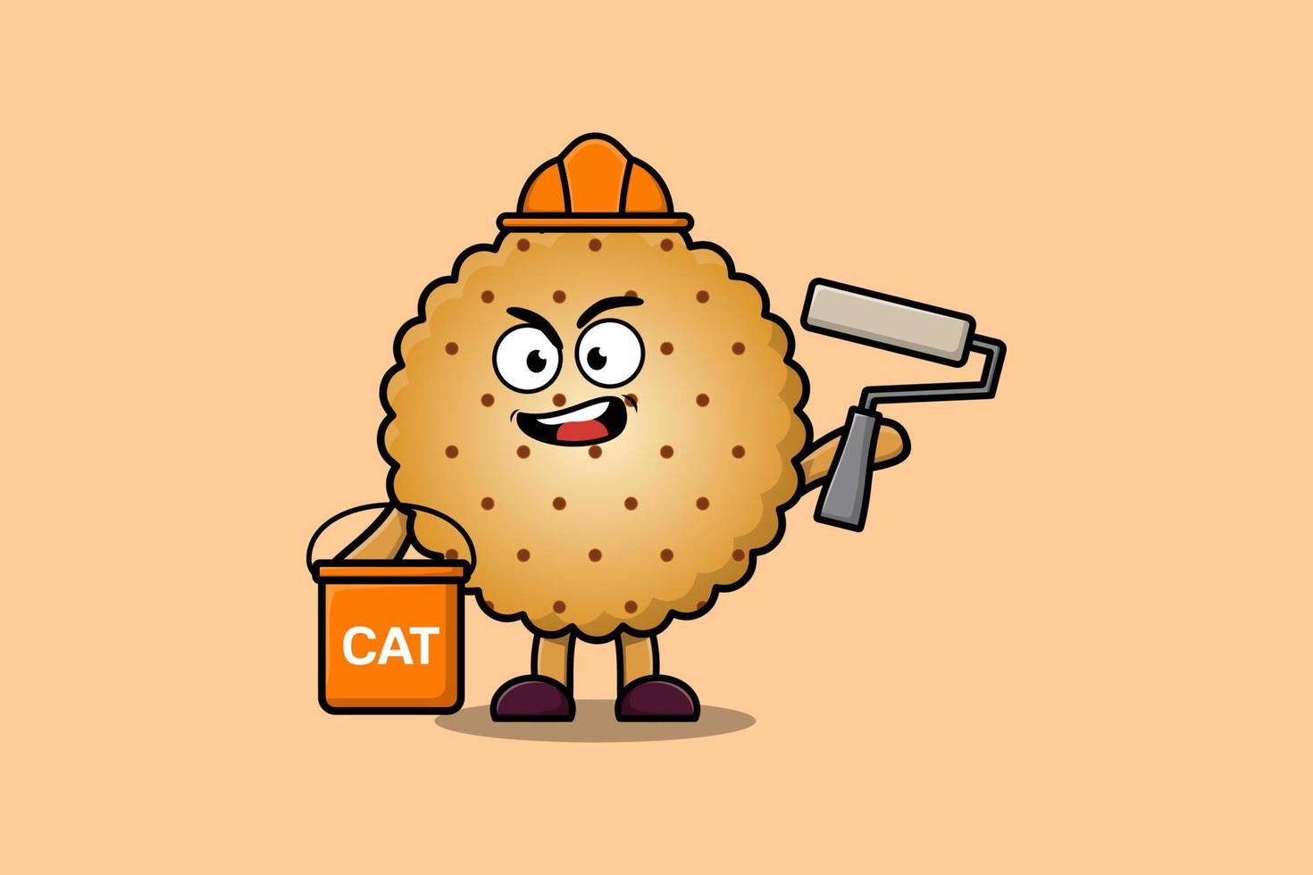 Cute cartoon Cookies as builder character painting vector