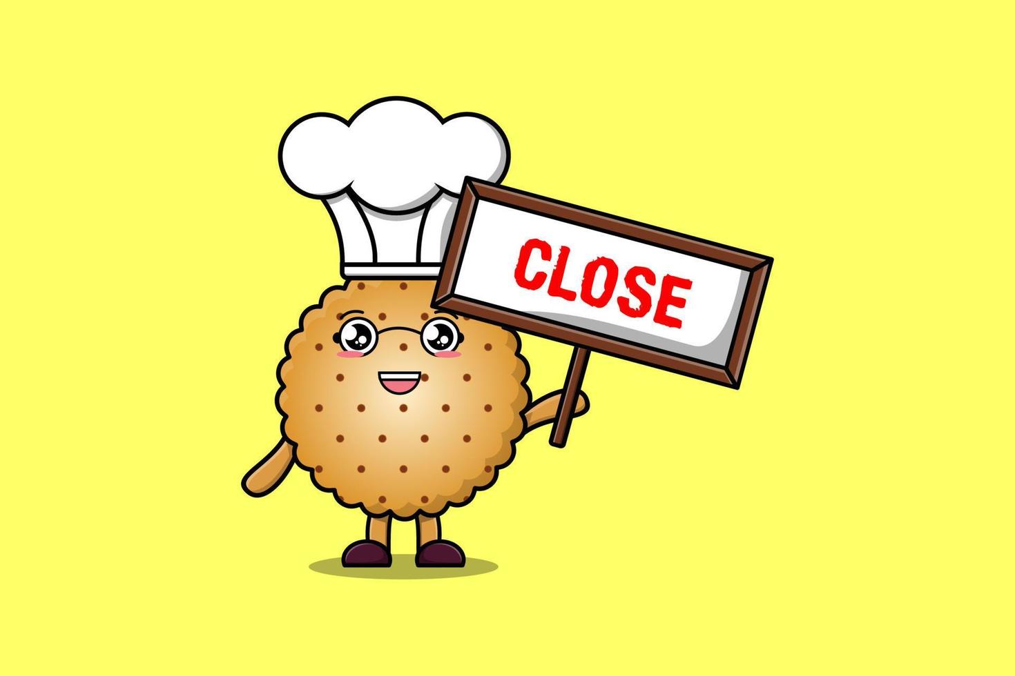 Cute cartoon Cookies chef holding close sign board vector