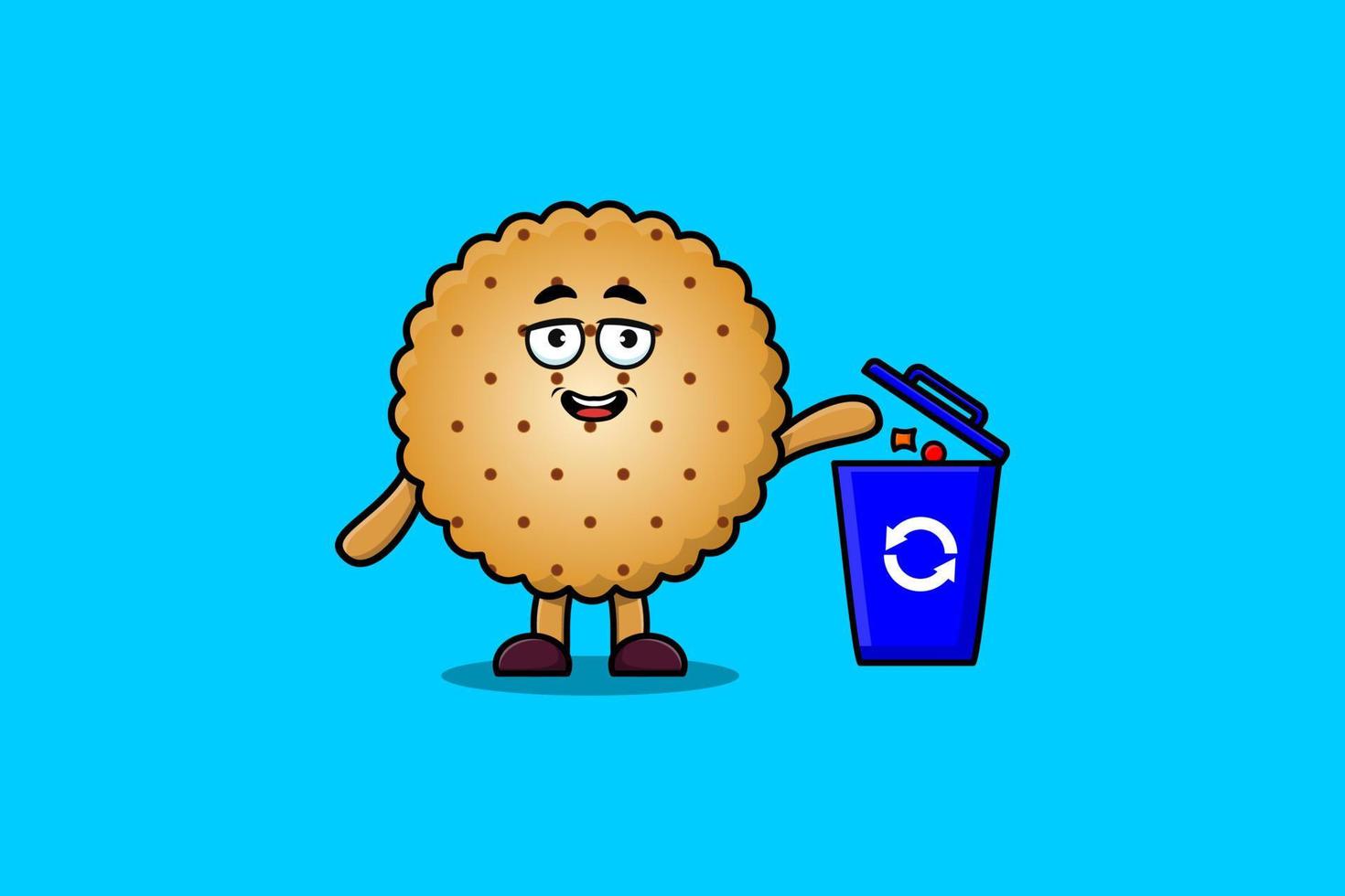 Cute cartoon Cookies throwing trash in the trash vector