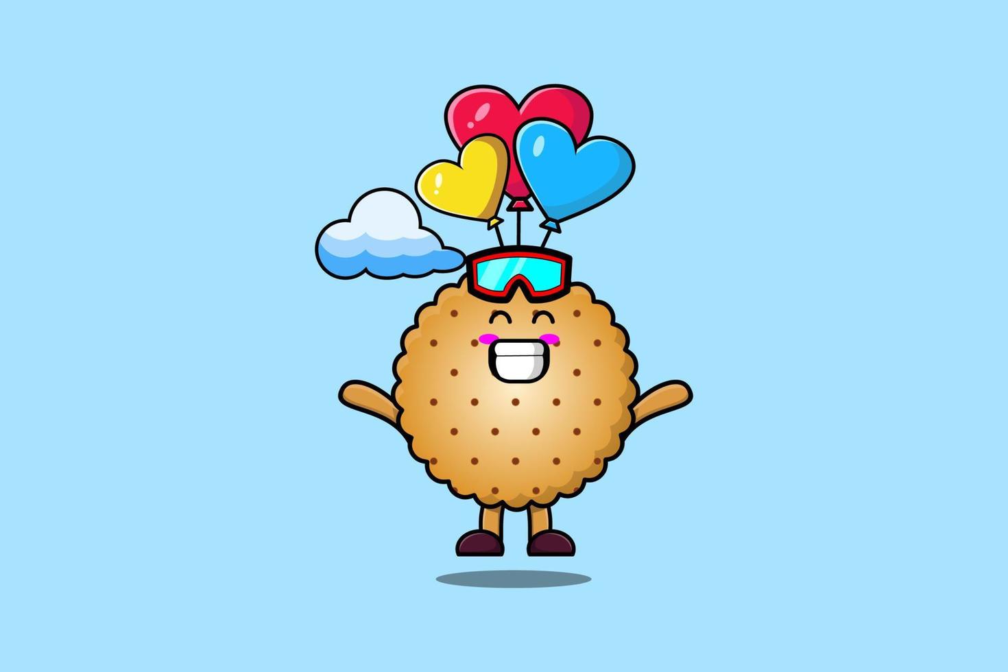 Cute cartoon Cookies is skydiving with balloon vector