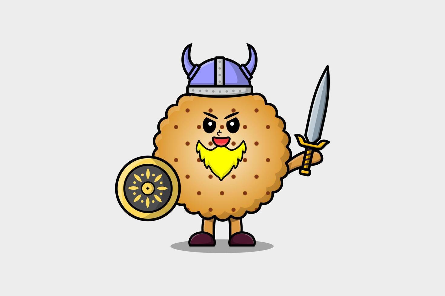 galletas de dibujos animados lindo pirata vikingo con espada vector