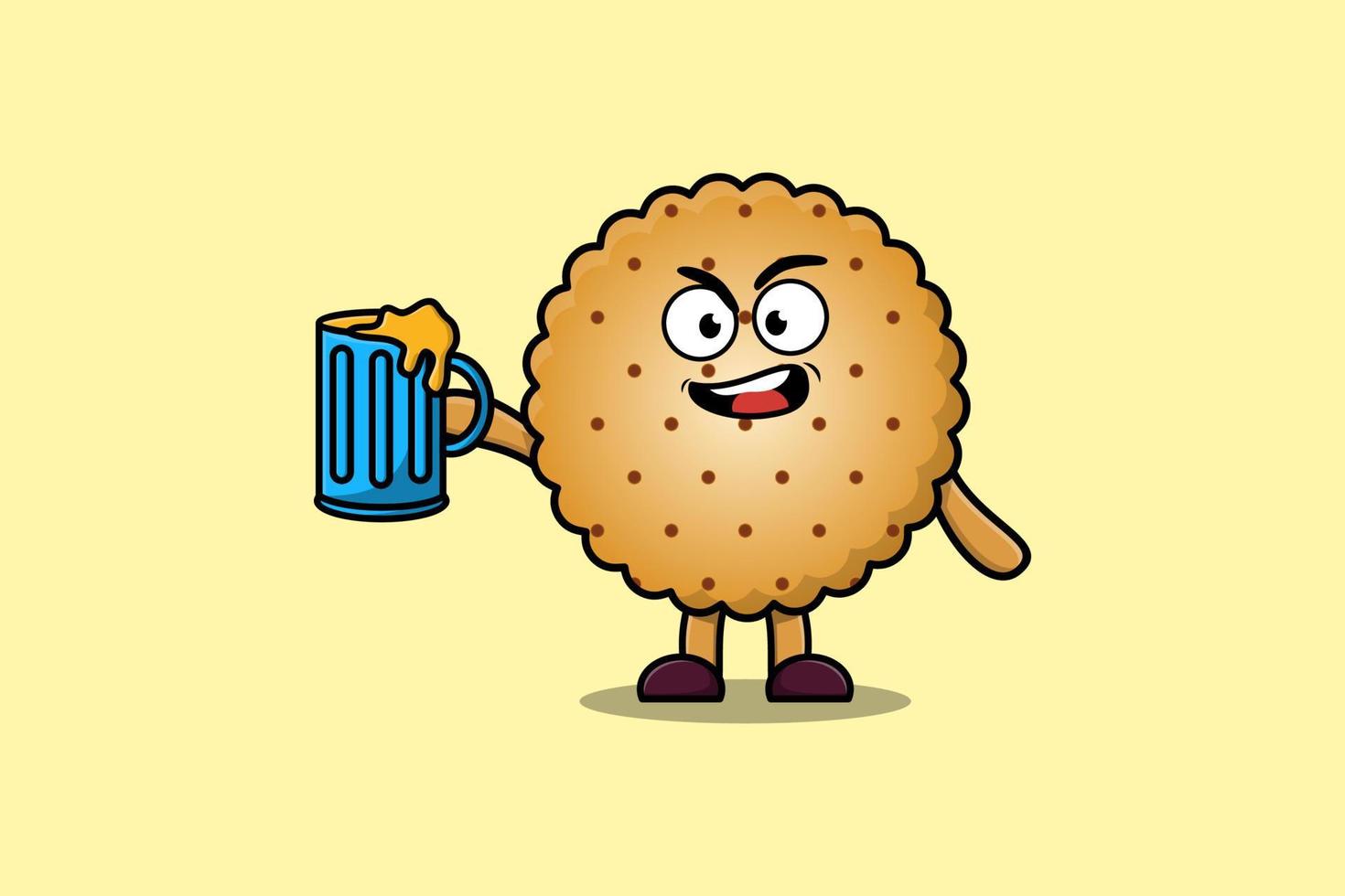 lindo personaje de dibujos animados de galletas con vaso de cerveza vector