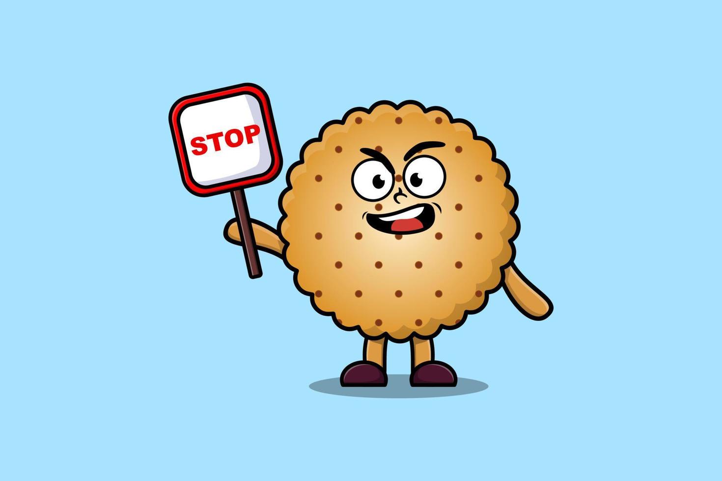 Cute Cartoon mascot Cookies with stop sign board vector