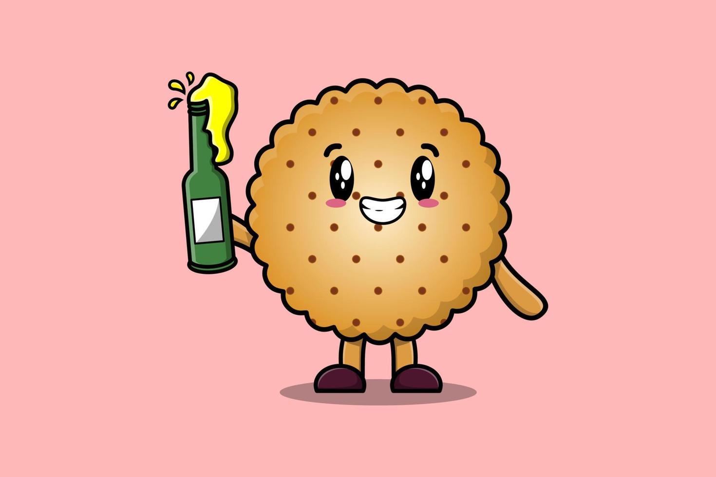 Cute cartoon character Cookies with soda bottle vector