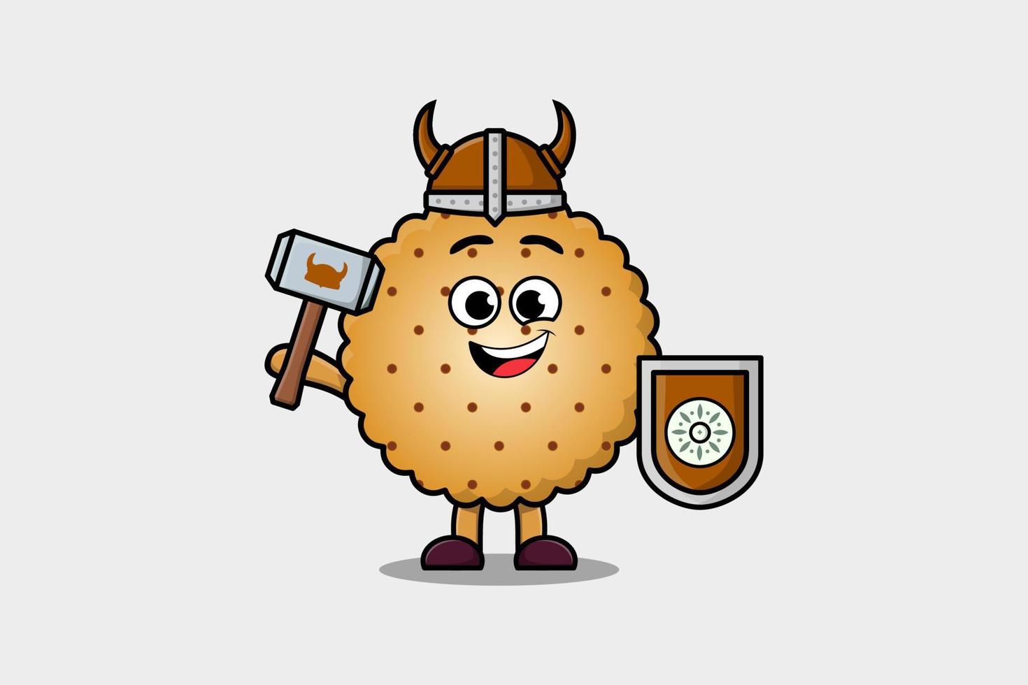 Cute cartoon Cookies viking pirate holding hammer vector