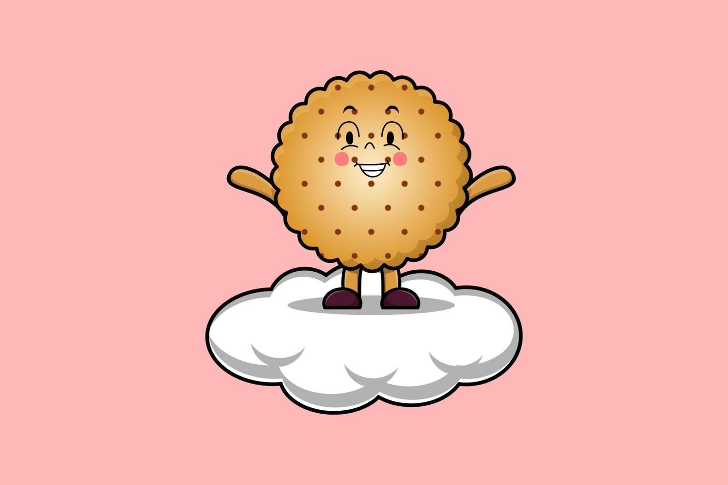 lindo personaje de dibujos animados de galletas de pie en la nube vector