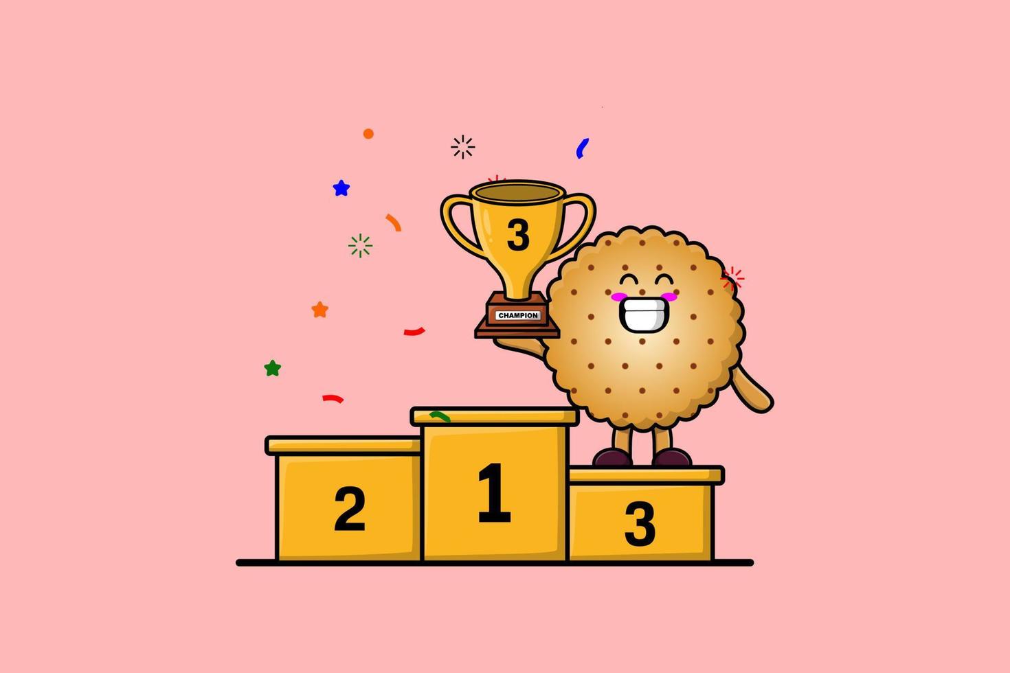 Cute cartoon Cookies character as the third winner vector