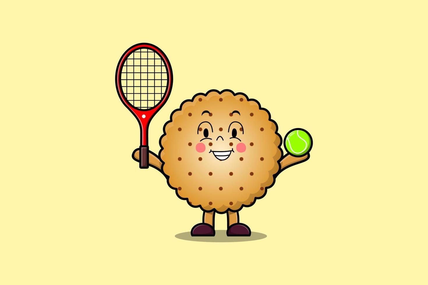 personaje de dibujos animados lindo galletas jugar campo de tenis vector