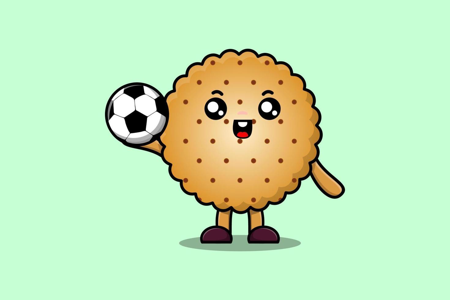 lindo personaje de dibujos animados de galletas jugando al fútbol vector