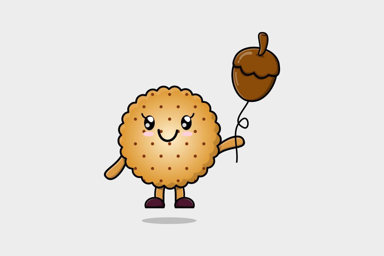 Cute cartoon Cookies floating with acorn balloon vector