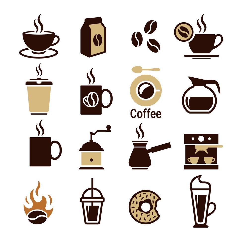 Coffee icons set. Brown colors symbols on a white background vector