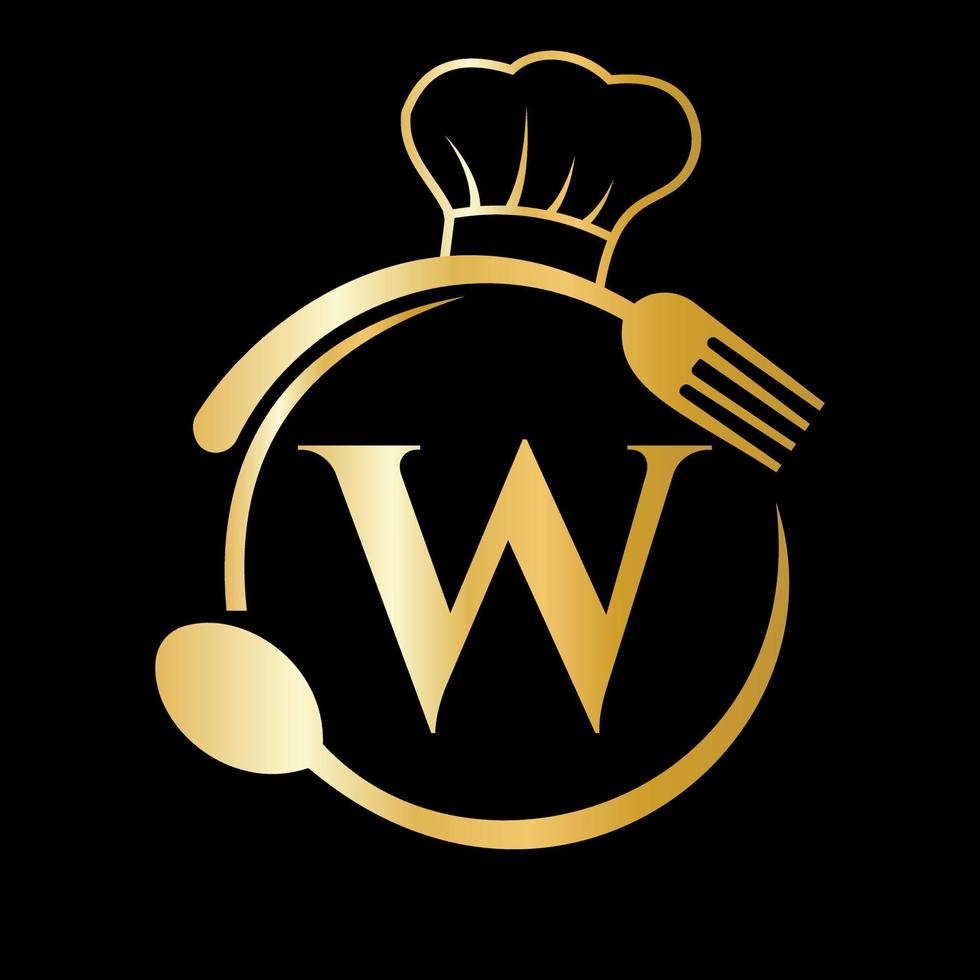 Restaurant Logo on Letter W Concept. Chef Hat, Spoon And Fork For Restaurant Logo vector