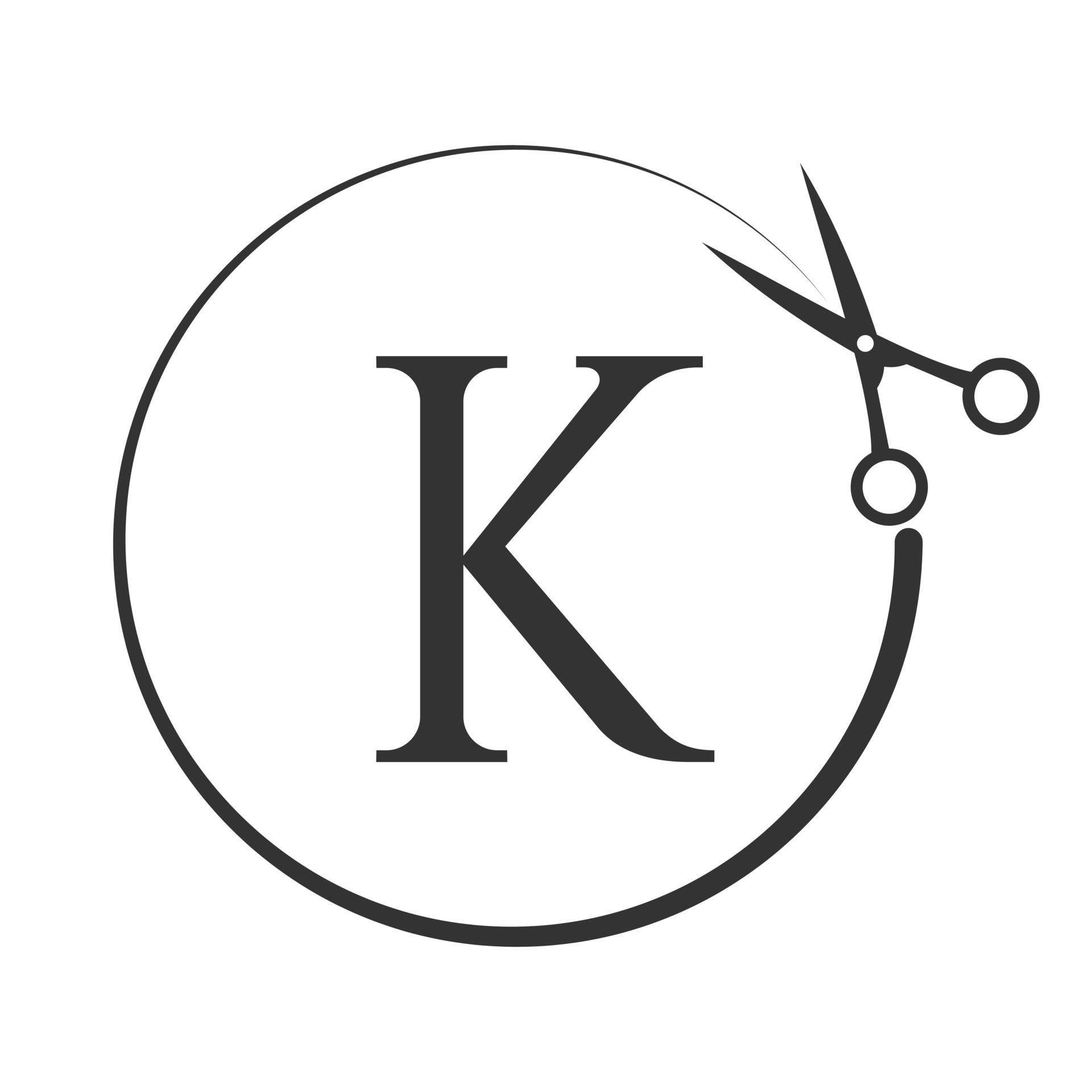 logotipo de salón y corte de pelo en el cartel de la letra k. icono de