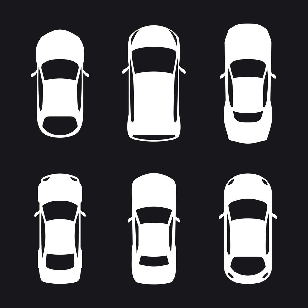 conjunto de iconos de la parte superior del coche. blanco sobre un fondo negro vector