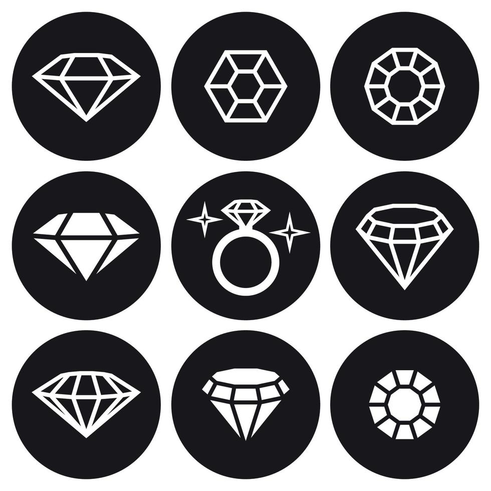 Diamond icons set. White on a black background vector