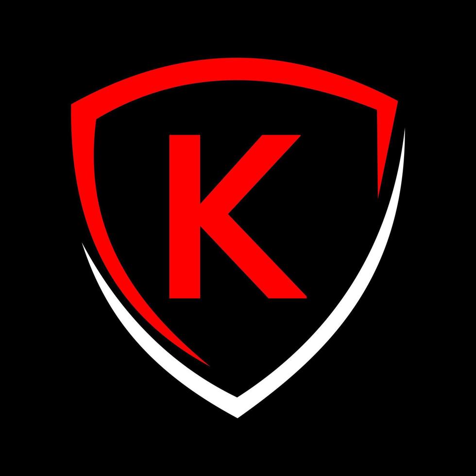 logotipo de escudo en el vector de letra k, icono de privacidad seguro y plantilla de signo de logotipo de protección