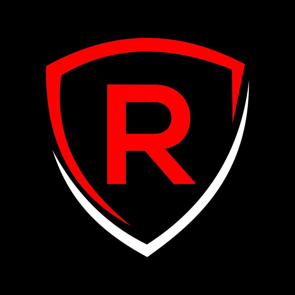 logotipo de escudo en el vector de letra r, icono de privacidad seguro y plantilla de signo de logotipo de protección
