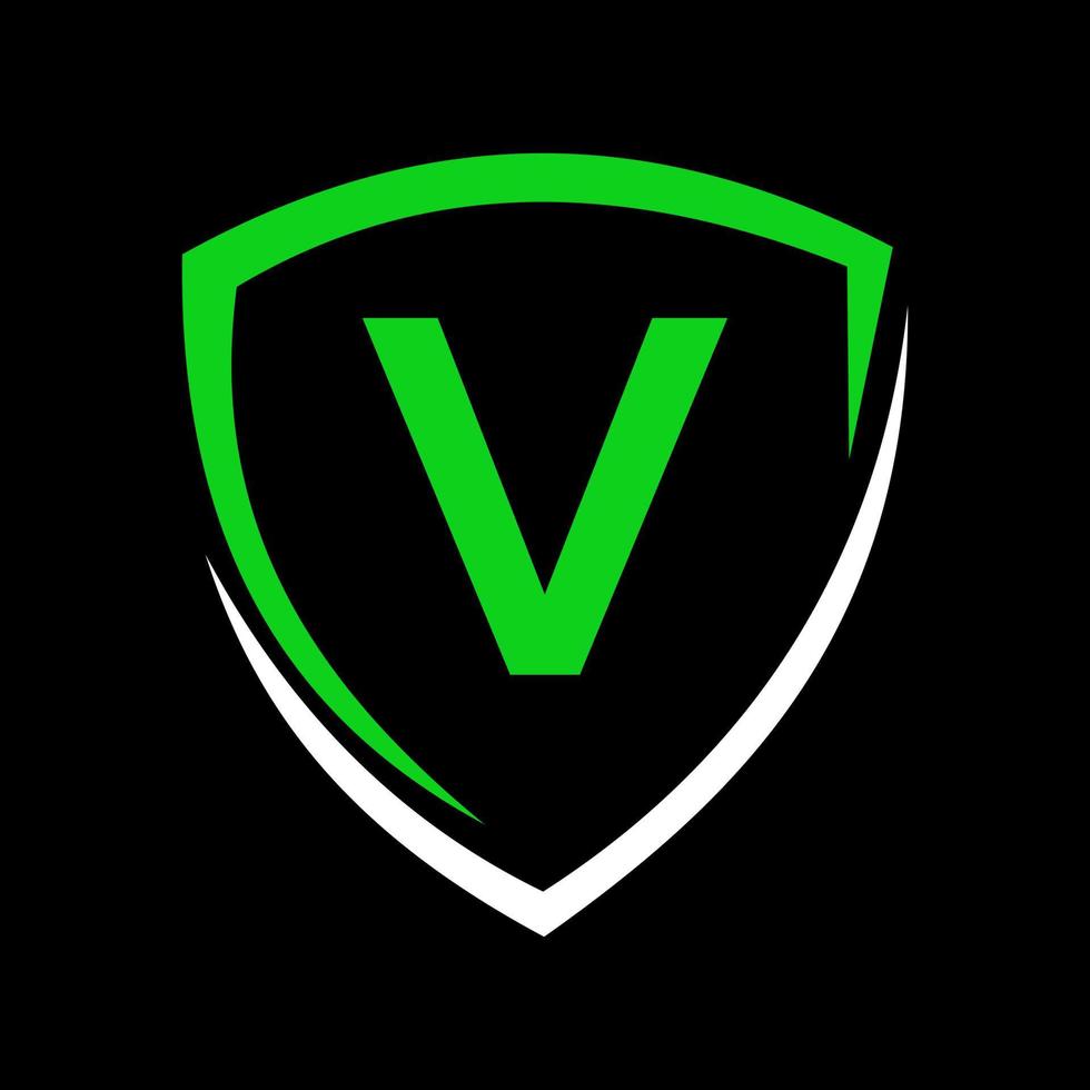 logotipo de escudo en el vector de letra v, icono de privacidad seguro y plantilla de signo de logotipo de protección