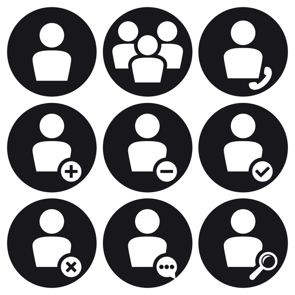 conjunto de iconos de usuario. blanco sobre un fondo negro vector