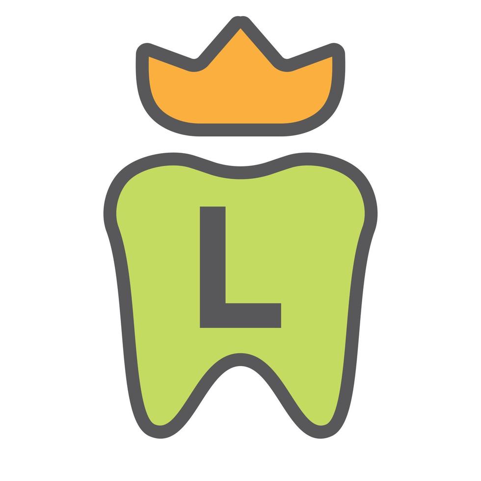 diseño de logotipo dental en el símbolo de la corona de la letra l. signo de logotipo de cuidado dental, diseño de logotipo de rey de dientes de clínica con plantilla de vector de lujo
