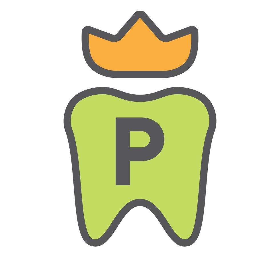 Dental Logo Design On Letter P Crown Symbol. Dental Care Logo Sign, Clinic Tooth King Logo Design With Luxury Vector Template