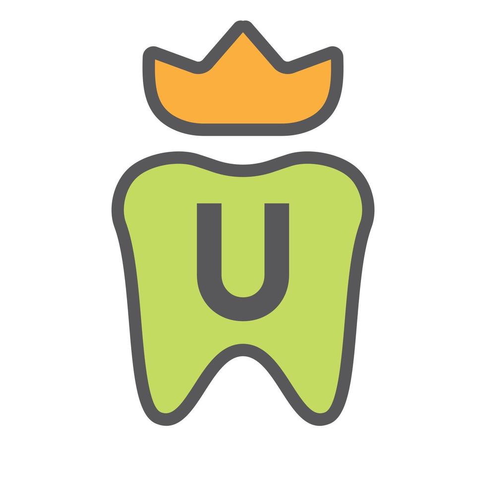 Dental Logo Design On Letter U Crown Symbol. Dental Care Logo Sign, Clinic Tooth King Logo Design With Luxury Vector Template