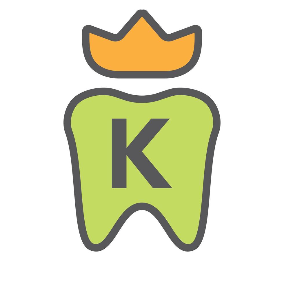 diseño de logotipo dental en el símbolo de la corona de la letra k. signo de logotipo de cuidado dental, diseño de logotipo de rey de dientes de clínica con plantilla de vector de lujo
