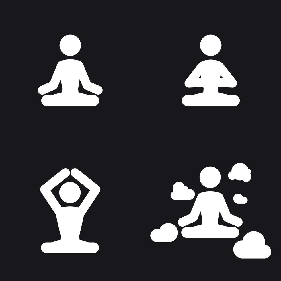 conjunto de iconos de yoga. blanco sobre un fondo negro vector