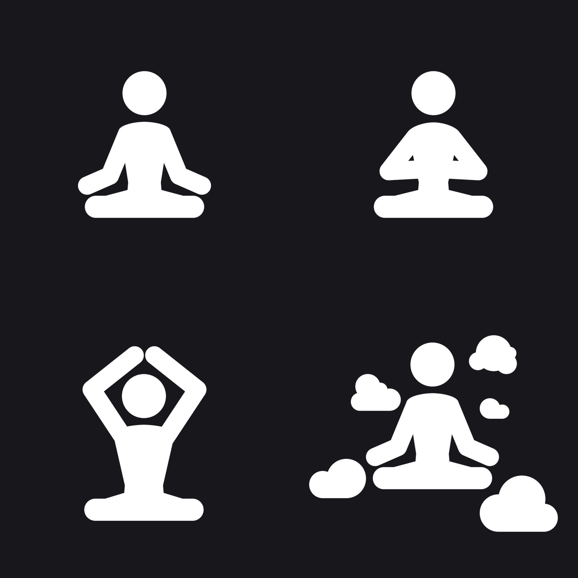 Yoga icons set. White on a black background 19516650 Vector Art at Vecteezy