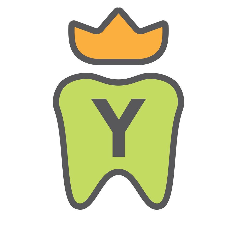 diseño de logotipo dental en el símbolo de la corona de la letra y. signo de logotipo de cuidado dental, diseño de logotipo de rey de dientes de clínica con plantilla de vector de lujo