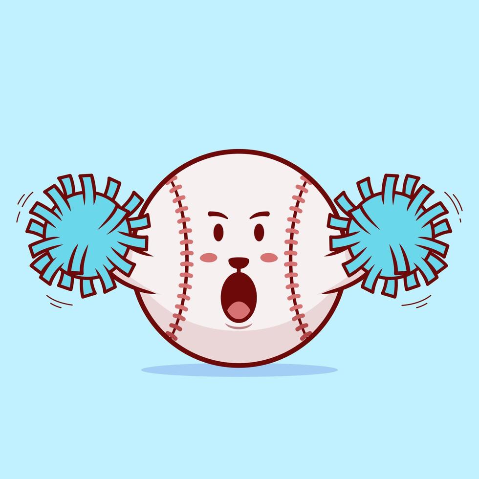 Cute baseball ball cheer leaders cartoon character illustration vector