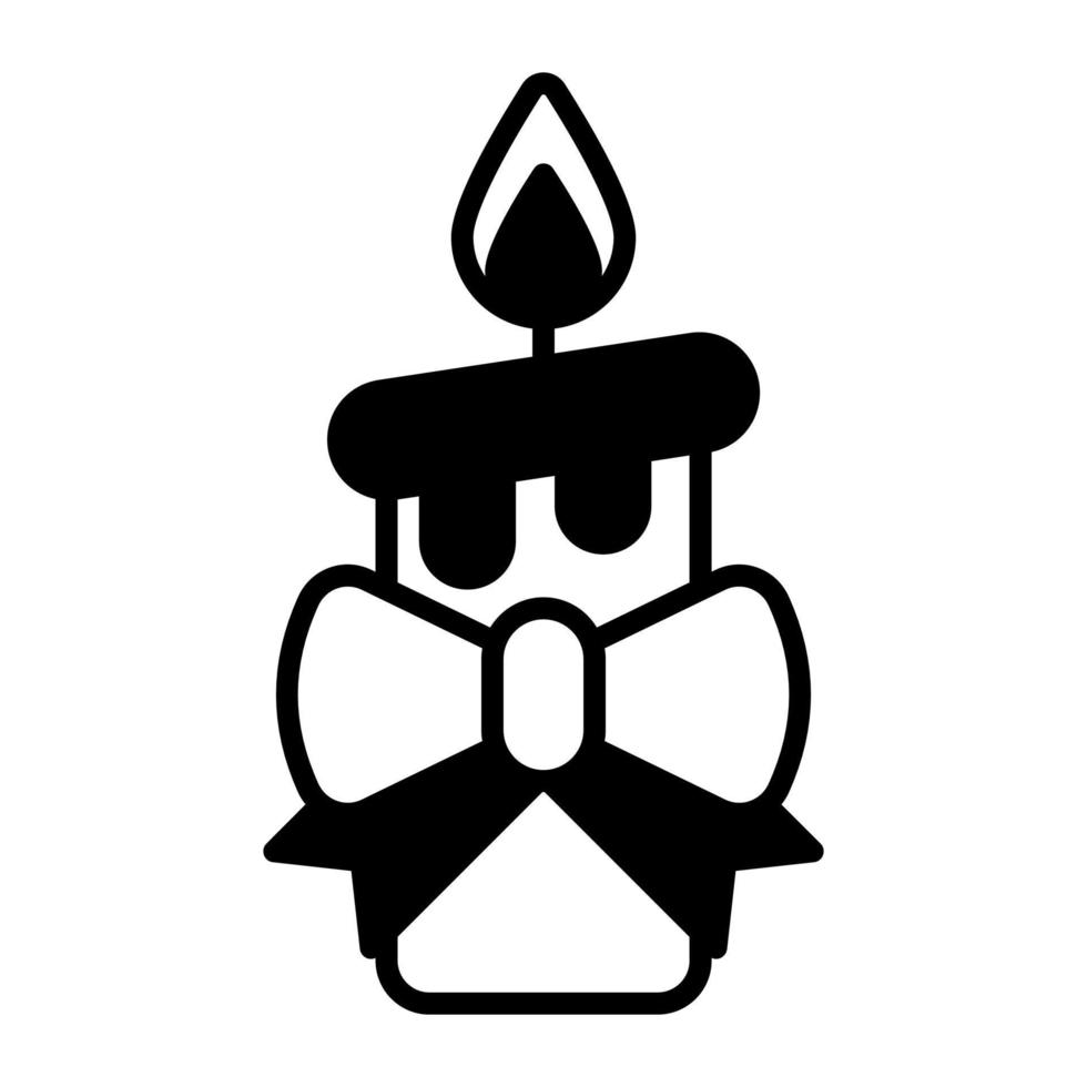 Burning candle with ribbon bow moder vector icon